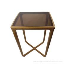 wooden tea table with glass